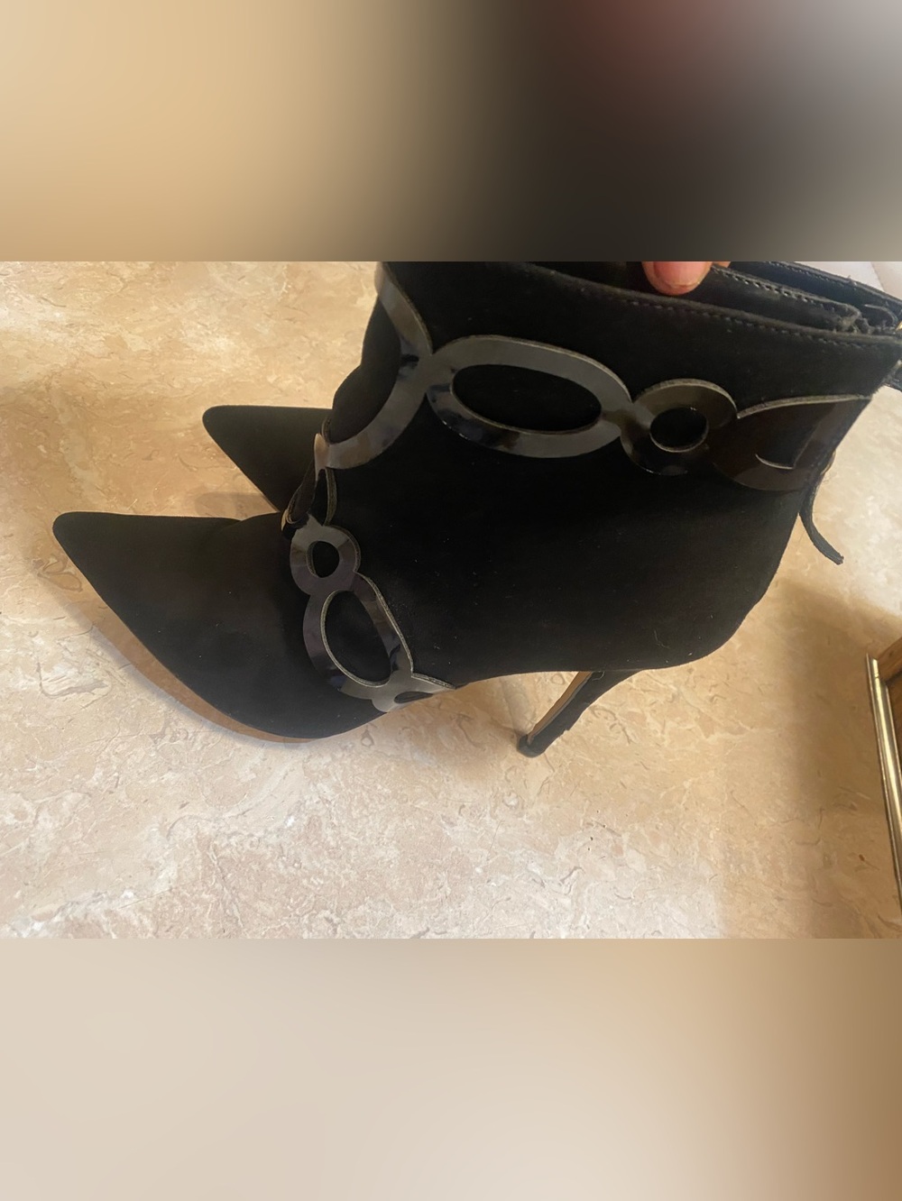 Women’s Black Pointed Stiletto Ankle Booties with Chain-Link Detail - Picture 4 of 7